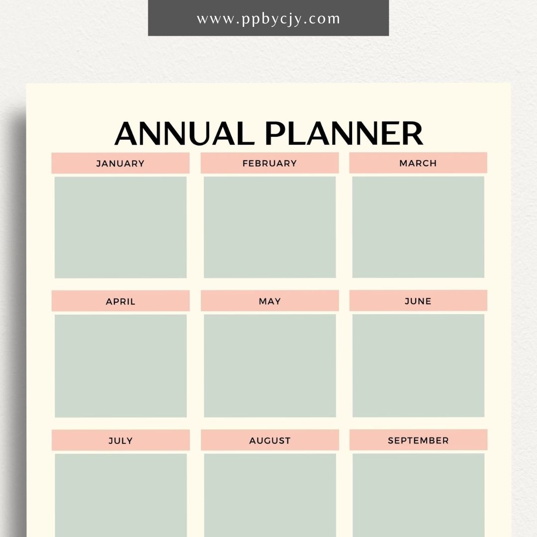 Annual Planner Printable Template – Digital Download for Organizing and Planning Your Year