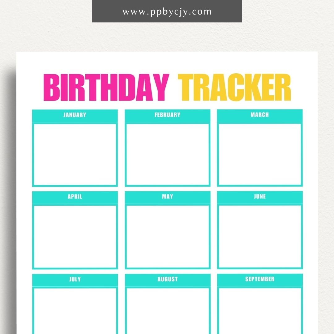 Birthday Reminder List Printable Template – Digital Download for Tracking and Remembering Birthdays