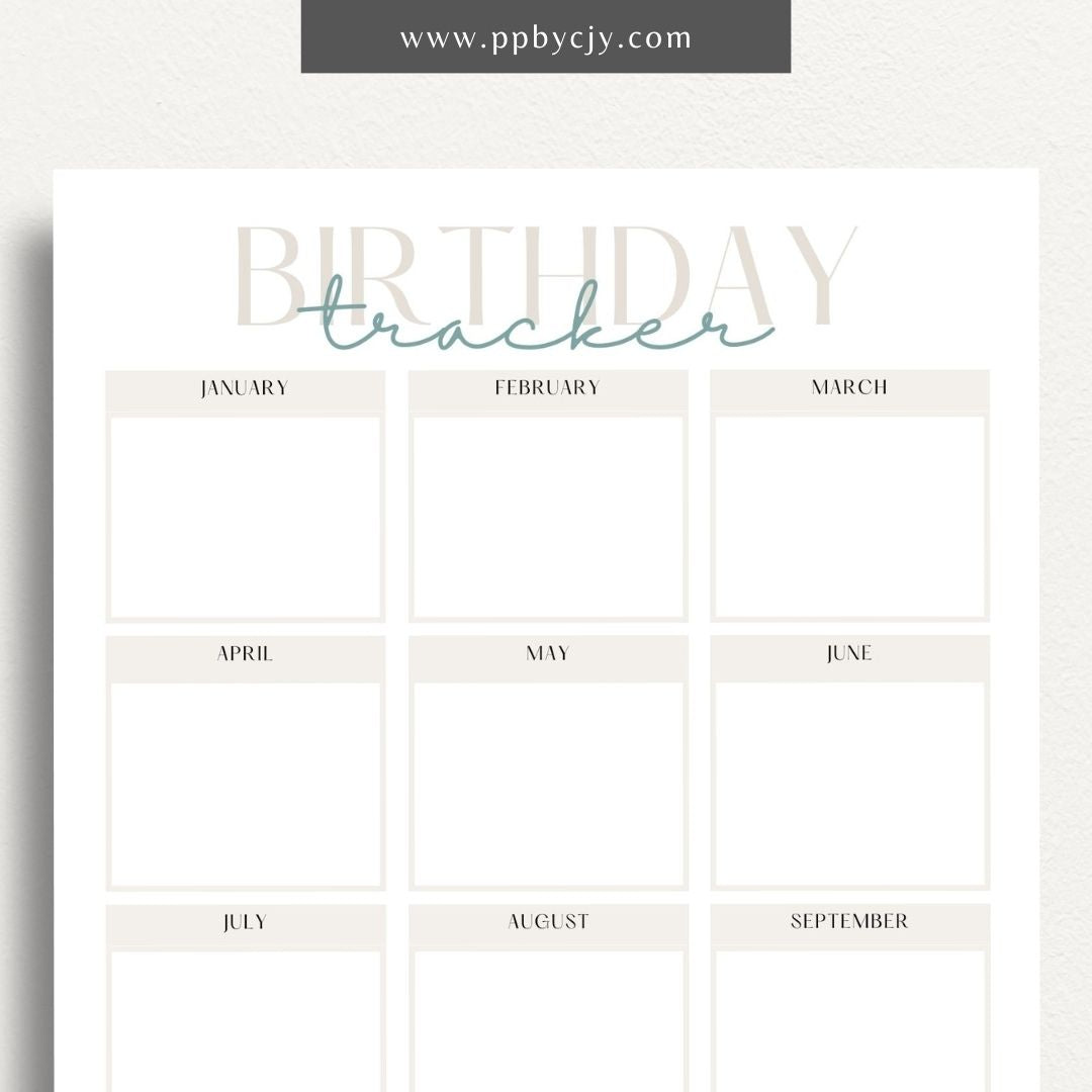Birthday Reminder List Printable Template – Digital Download for Tracking and Remembering Birthdays
