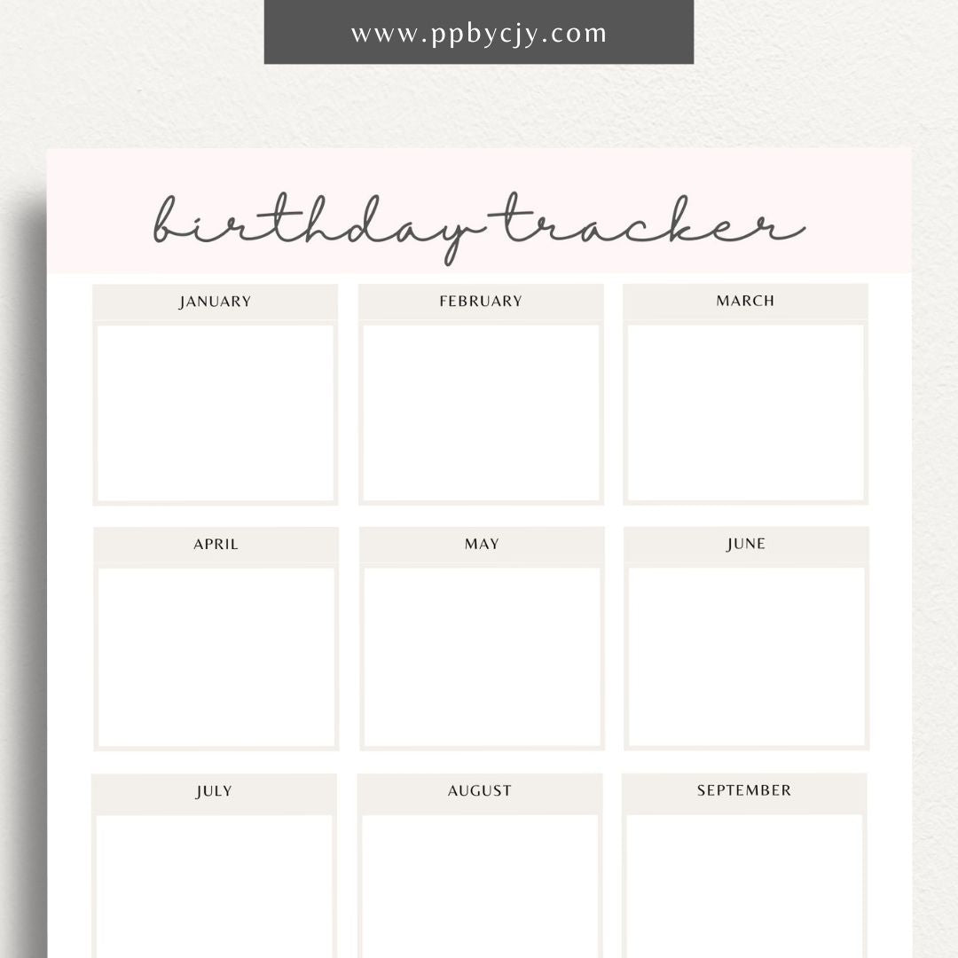 Birthday Reminder List Printable Template – Digital Download for Tracking and Remembering Birthdays