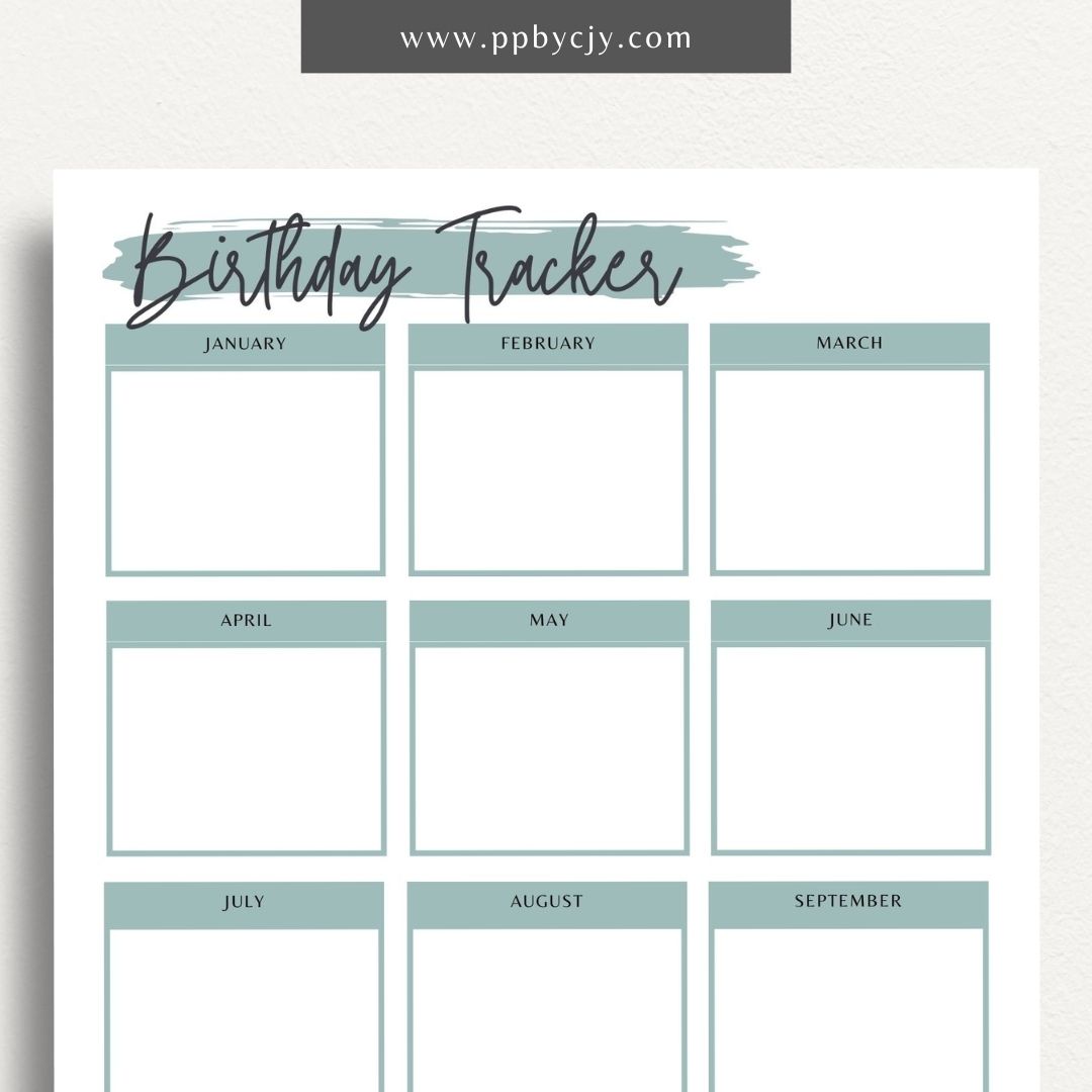 Birthday Reminder List Printable Template – Digital Download for Tracking and Remembering Birthdays