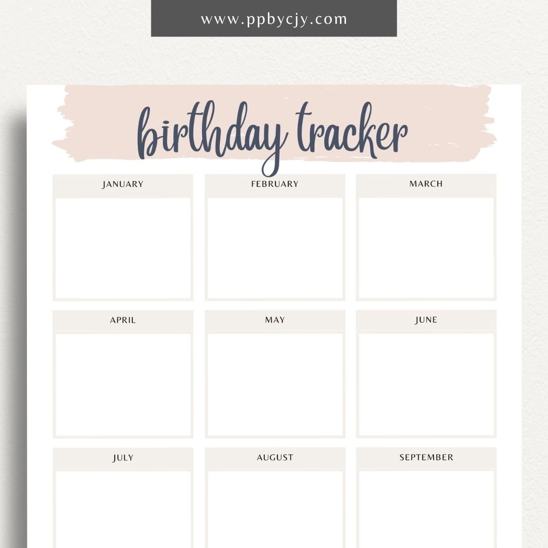 Birthday Reminder List Printable Template – Digital Download for Tracking and Remembering Birthdays