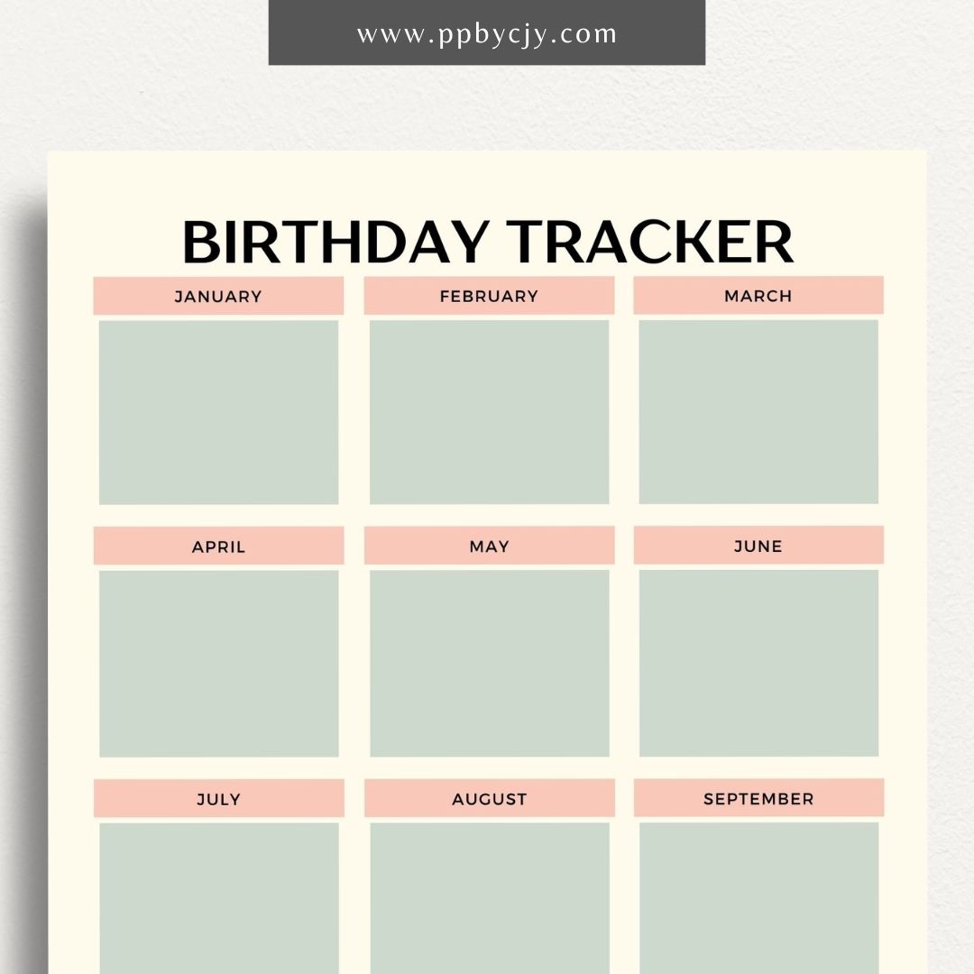 Birthday Reminder List Printable Template – Digital Download for Tracking and Remembering Birthdays