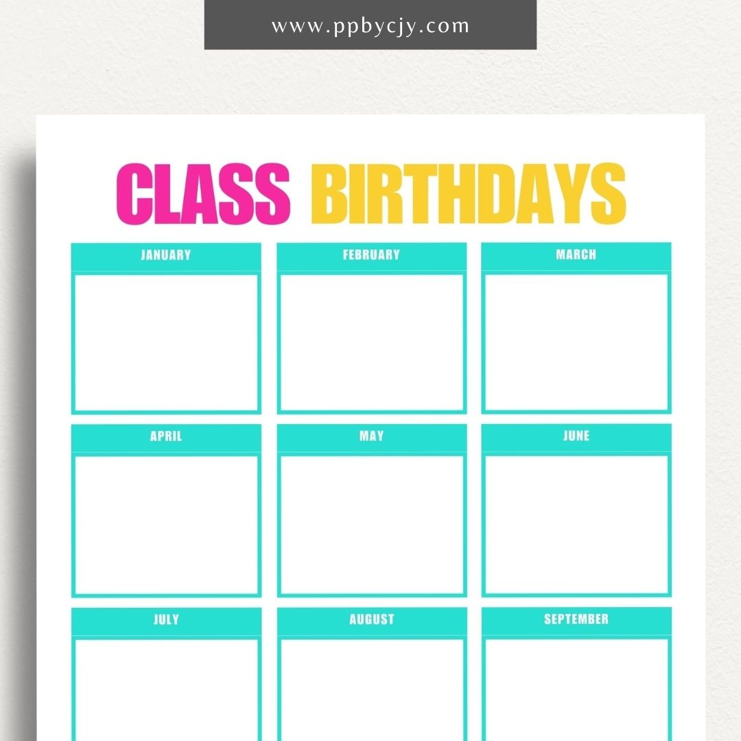 Class Birthday Reminder List Printable Template – Digital Download for Tracking and Remembering Students' Birthdays in Class
