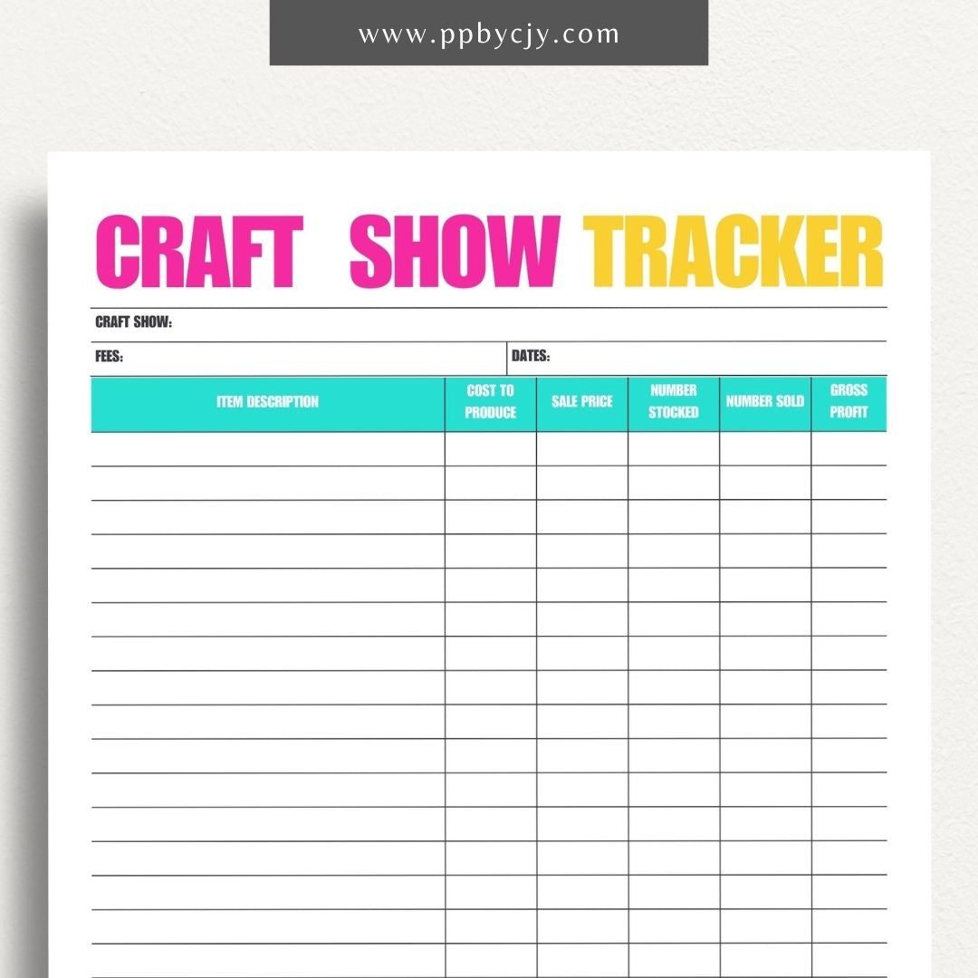 Craft Fair Tracker Printable Template – Digital Download for Organizing and Monitoring Craft Fair Details, Sales, and Inventory