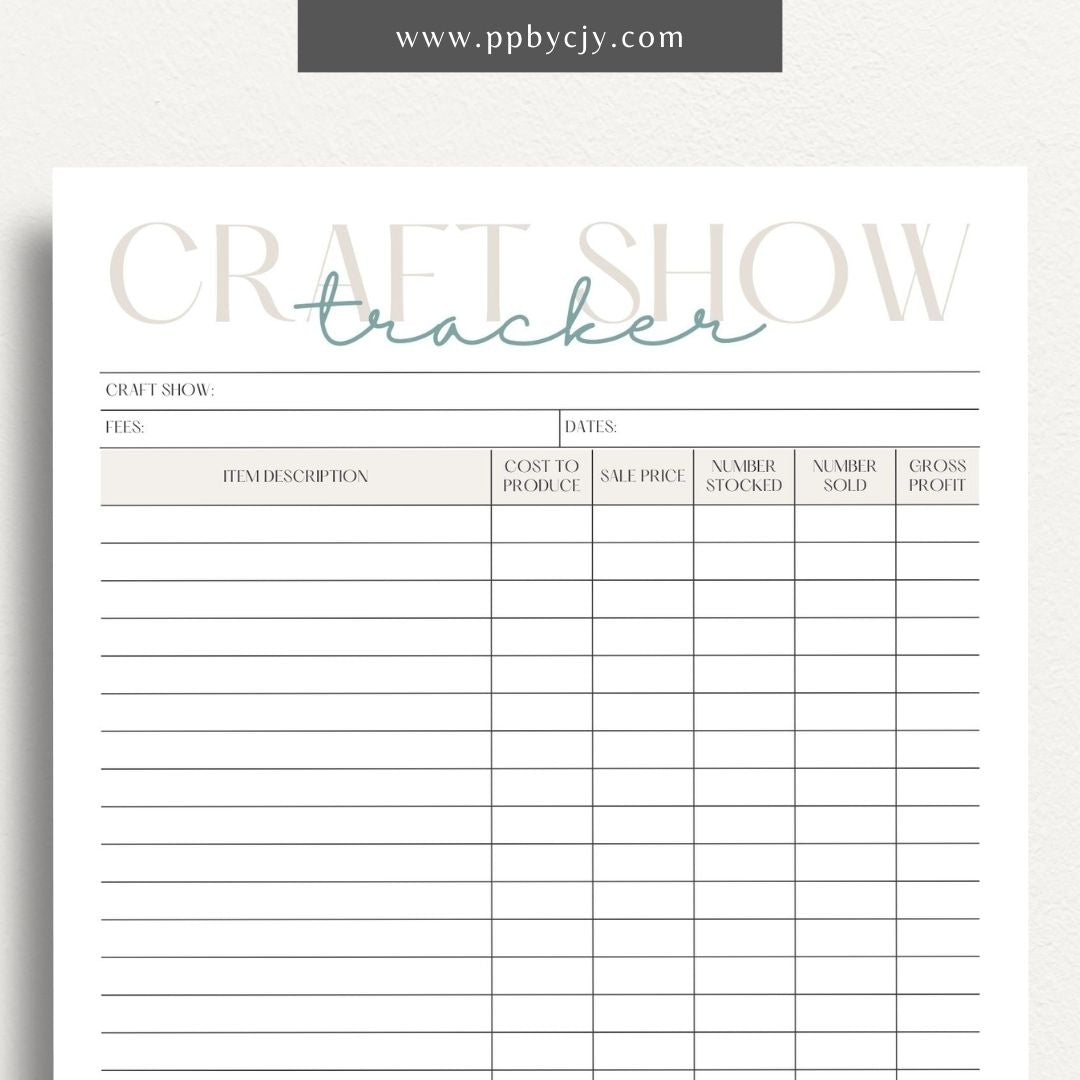 Craft Fair Tracker Printable Template – Digital Download for Organizing and Monitoring Craft Fair Details, Sales, and Inventory