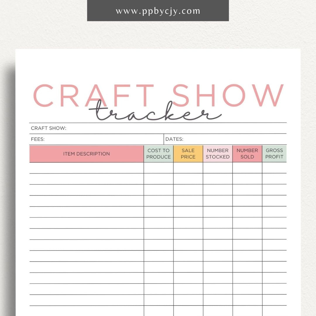 Craft Fair Tracker Printable Template – Digital Download for Organizing and Monitoring Craft Fair Details, Sales, and Inventory