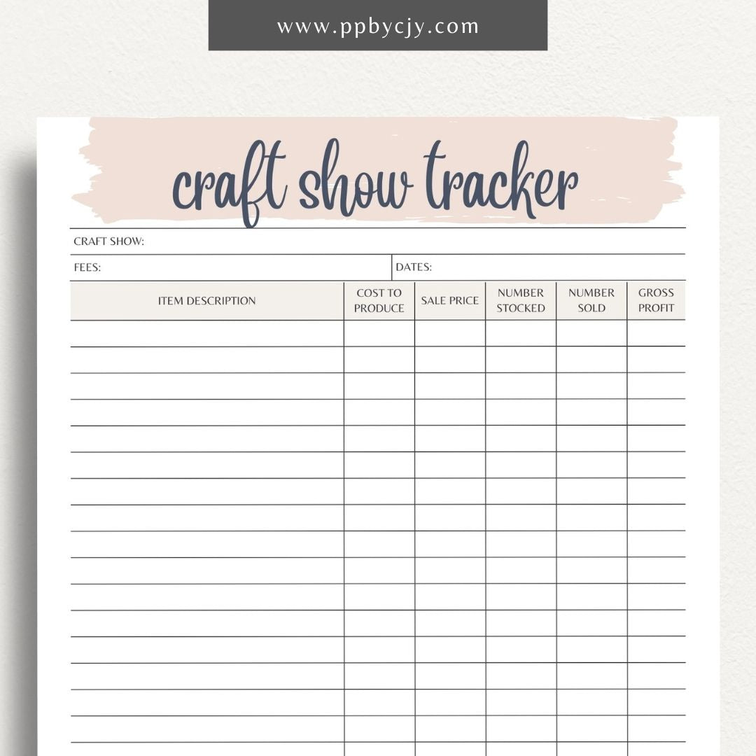 Craft Fair Tracker Printable Template – Digital Download for Organizing and Monitoring Craft Fair Details, Sales, and Inventory