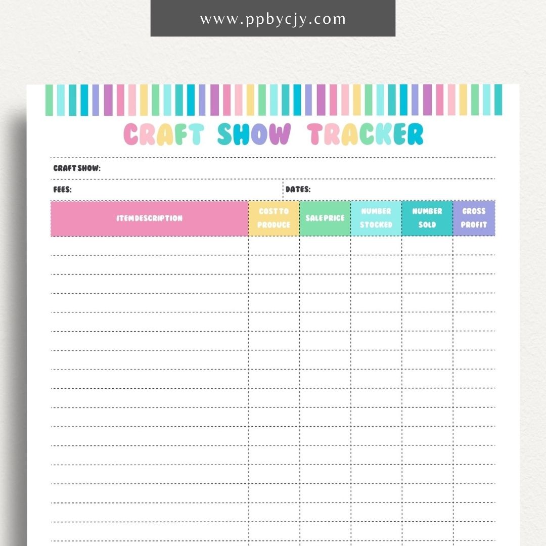 Craft Fair Tracker Printable Template – Digital Download for Organizing and Monitoring Craft Fair Details, Sales, and Inventory