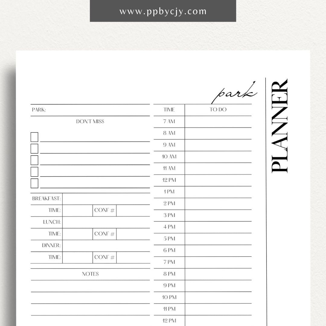 Amusement Park Itinerary Printable Template – Digital Download for Planning and Organizing Your Park Visit