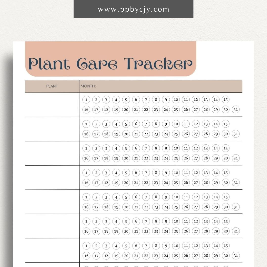 Plant Care Tracker Printable Template – Digital download for monitoring and maintaining the health of your plants