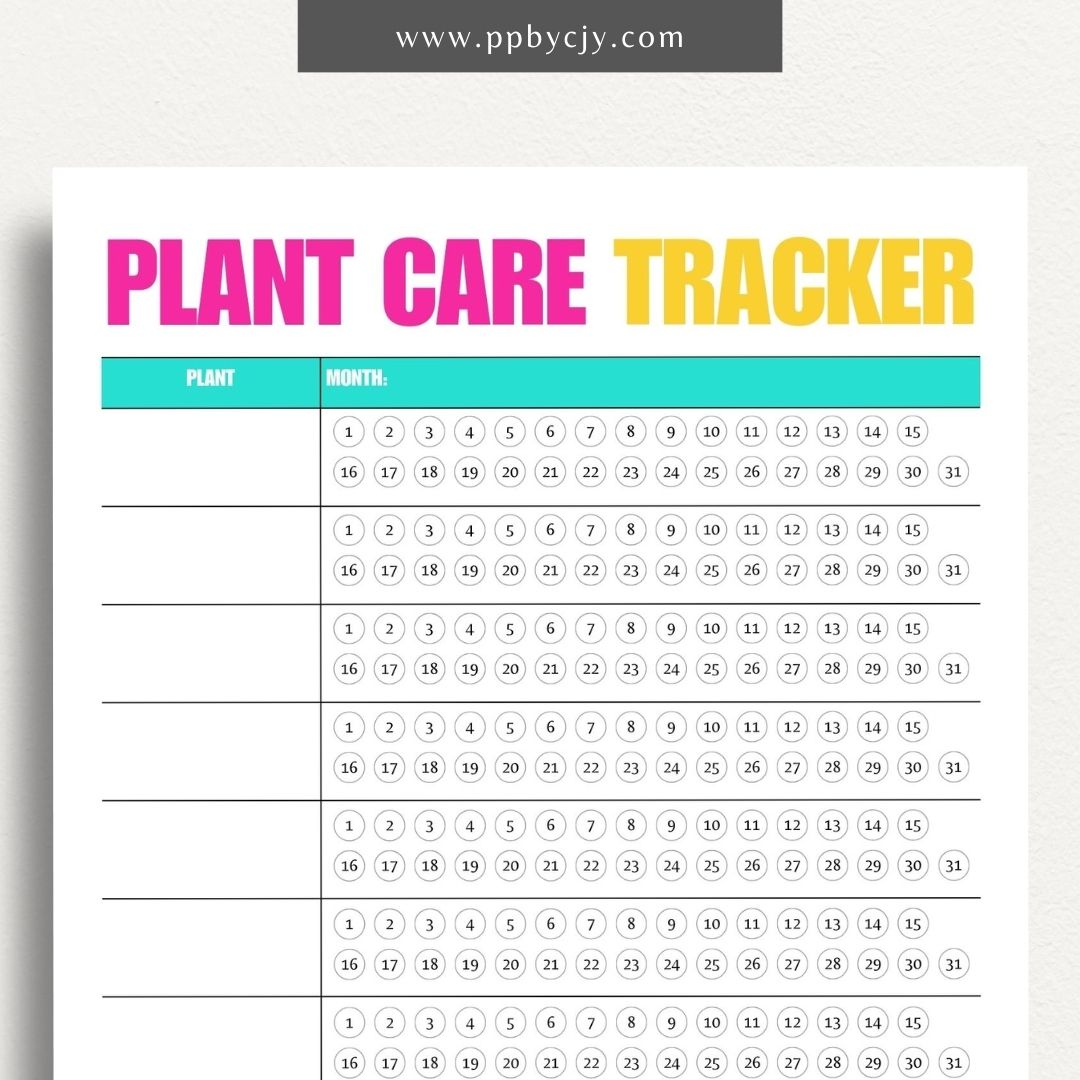 Plant Care Tracker Printable Template – Digital download for monitoring and maintaining the health of your plants