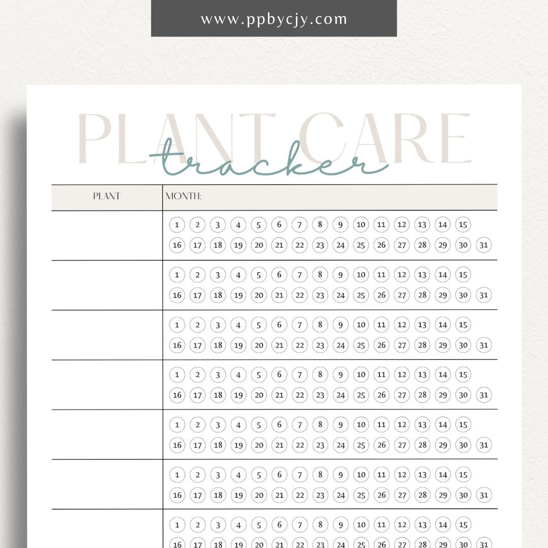 Plant Care Tracker Printable Template – Digital download for monitoring and maintaining the health of your plants