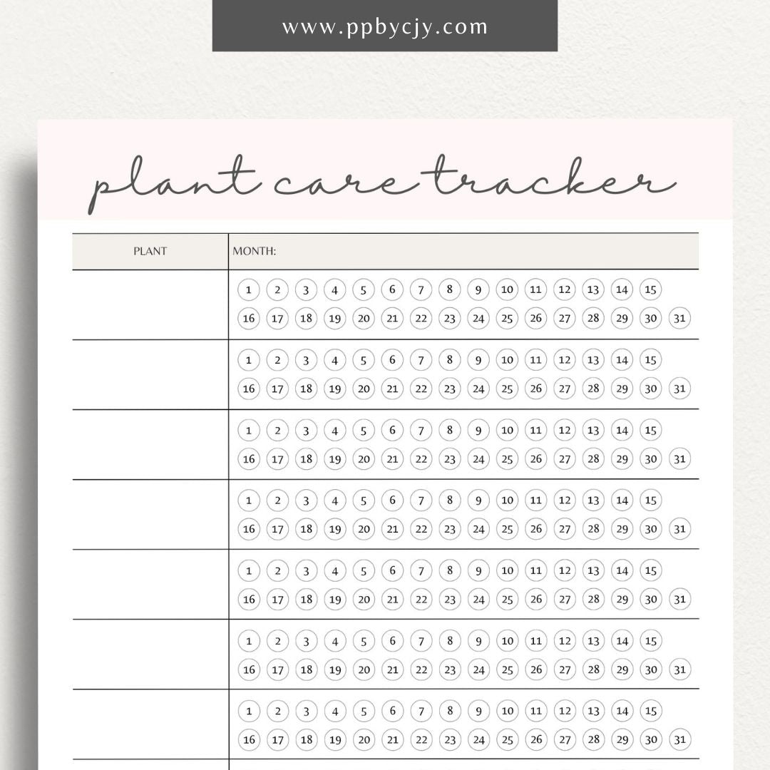Plant Care Tracker Printable Template – Digital download for monitoring and maintaining the health of your plants