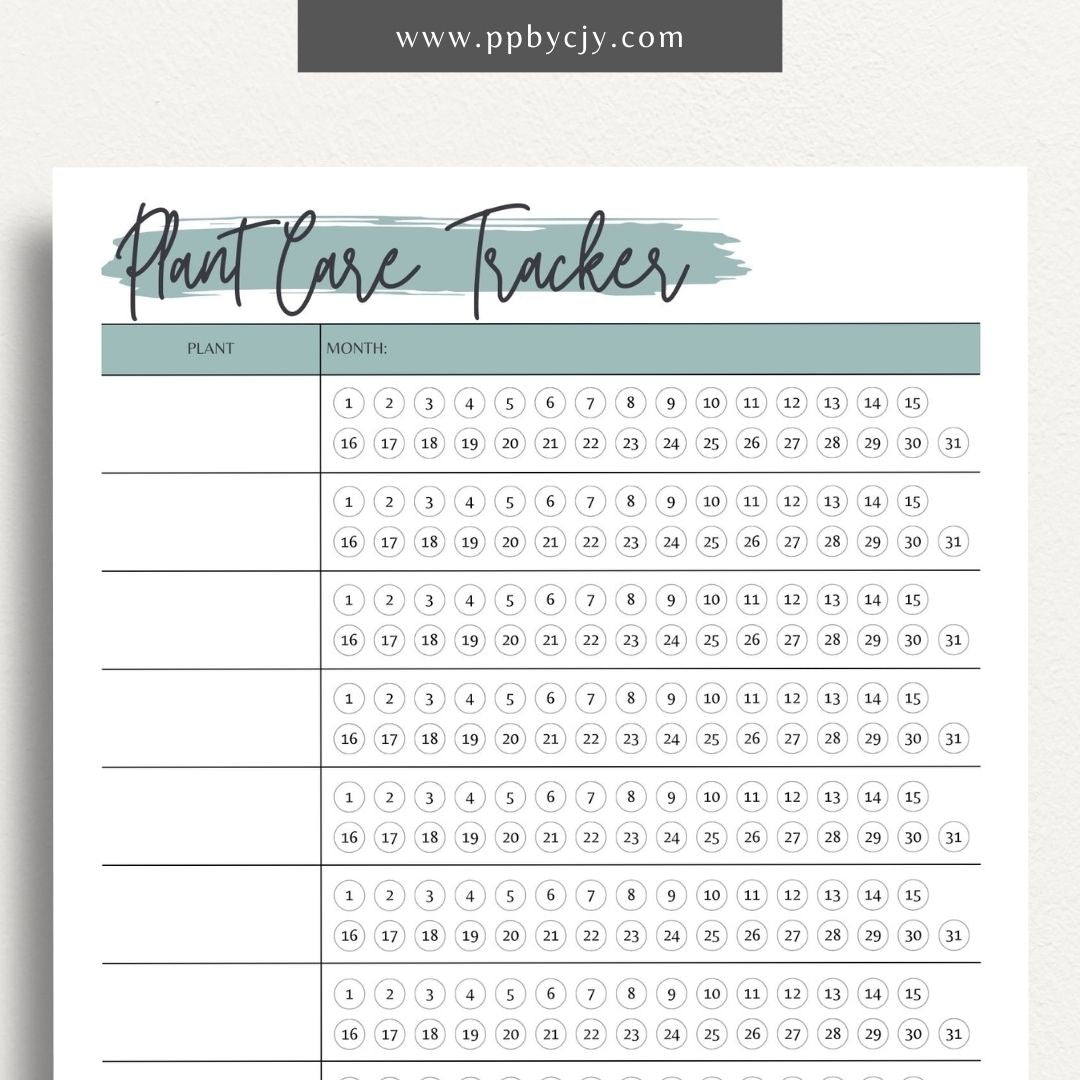 Plant Care Tracker Printable Template – Digital download for monitoring and maintaining the health of your plants