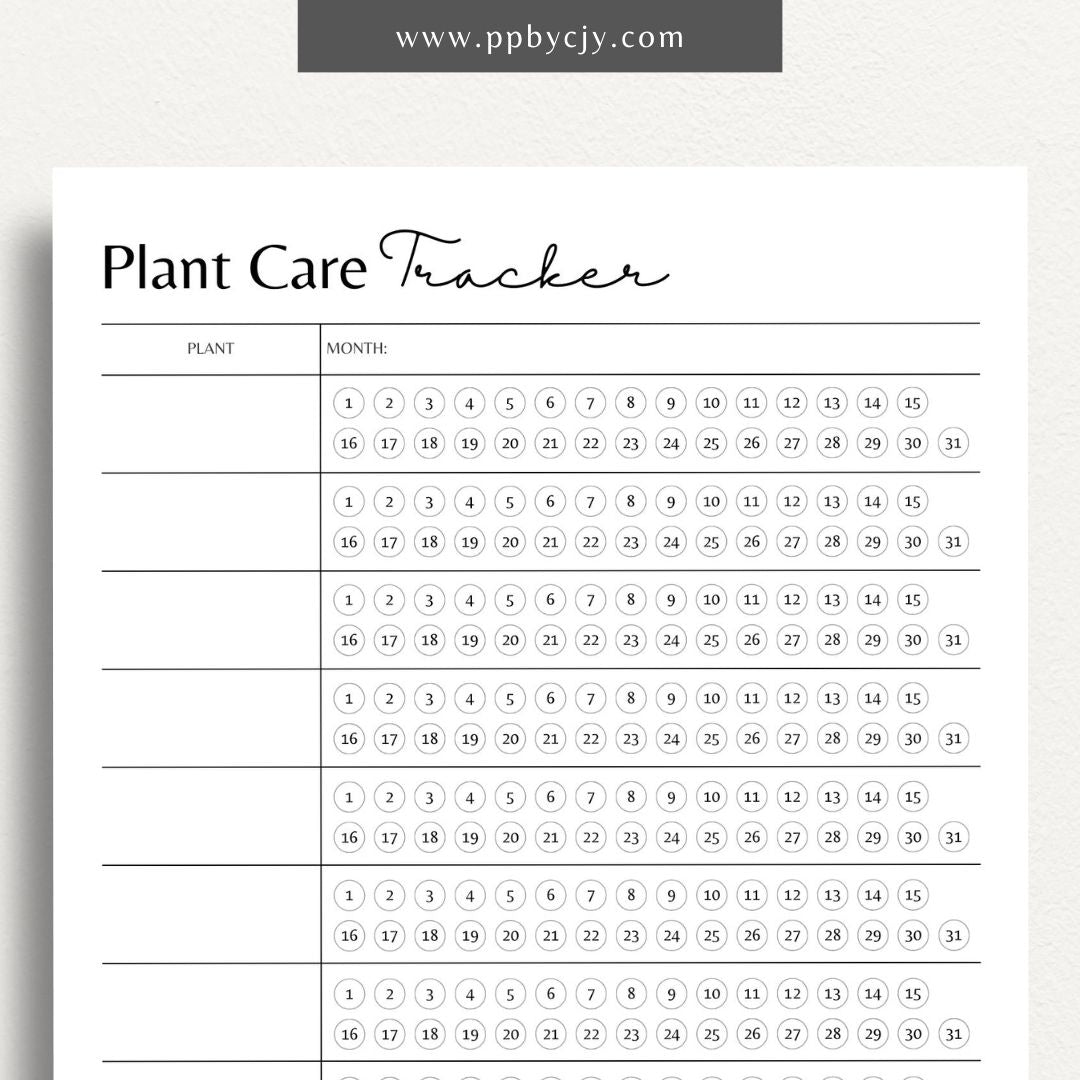 Plant Care Tracker Printable Template – Digital download for monitoring and maintaining the health of your plants