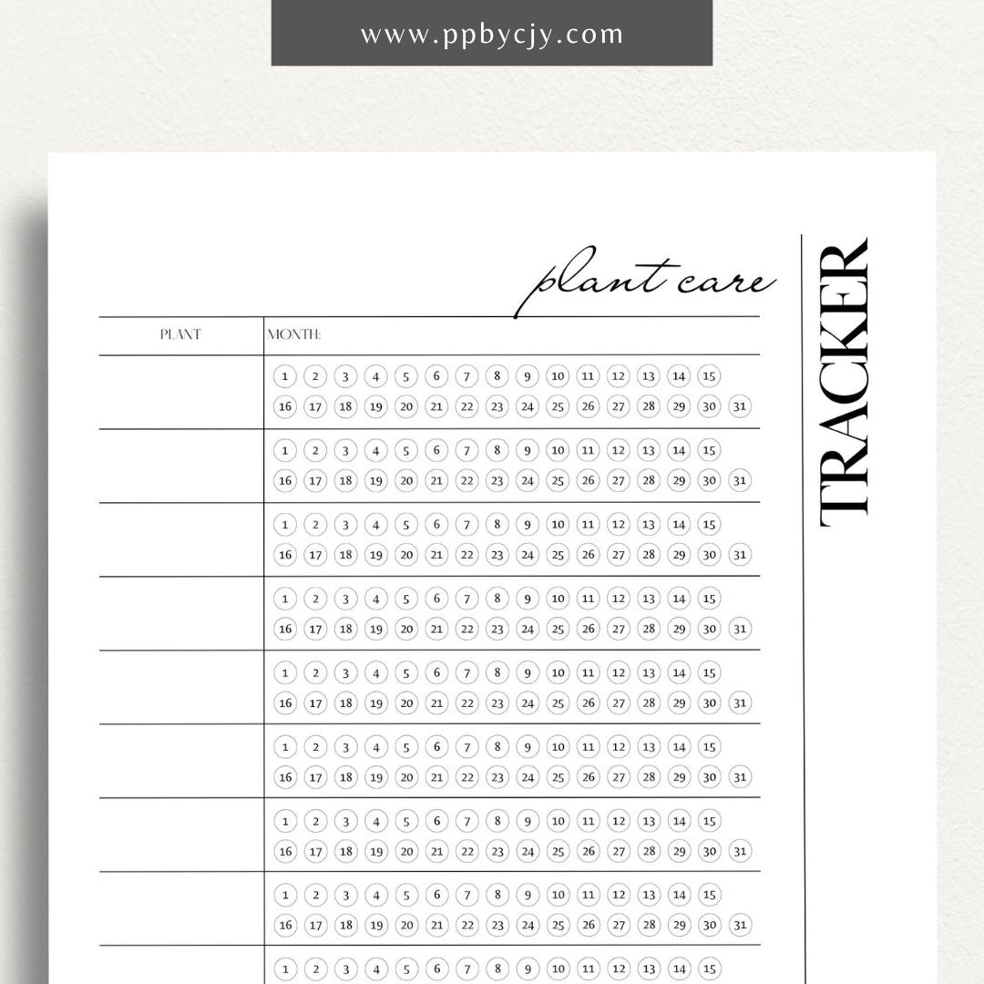 Plant Care Tracker Printable Template – Digital download for monitoring and maintaining the health of your plants