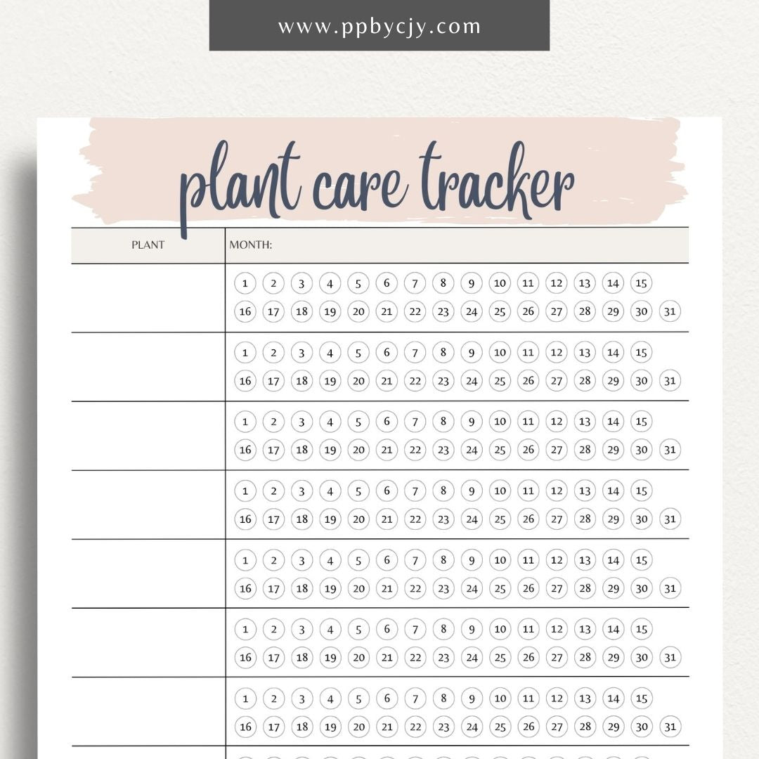 Plant Care Tracker Printable Template – Digital download for monitoring and maintaining the health of your plants