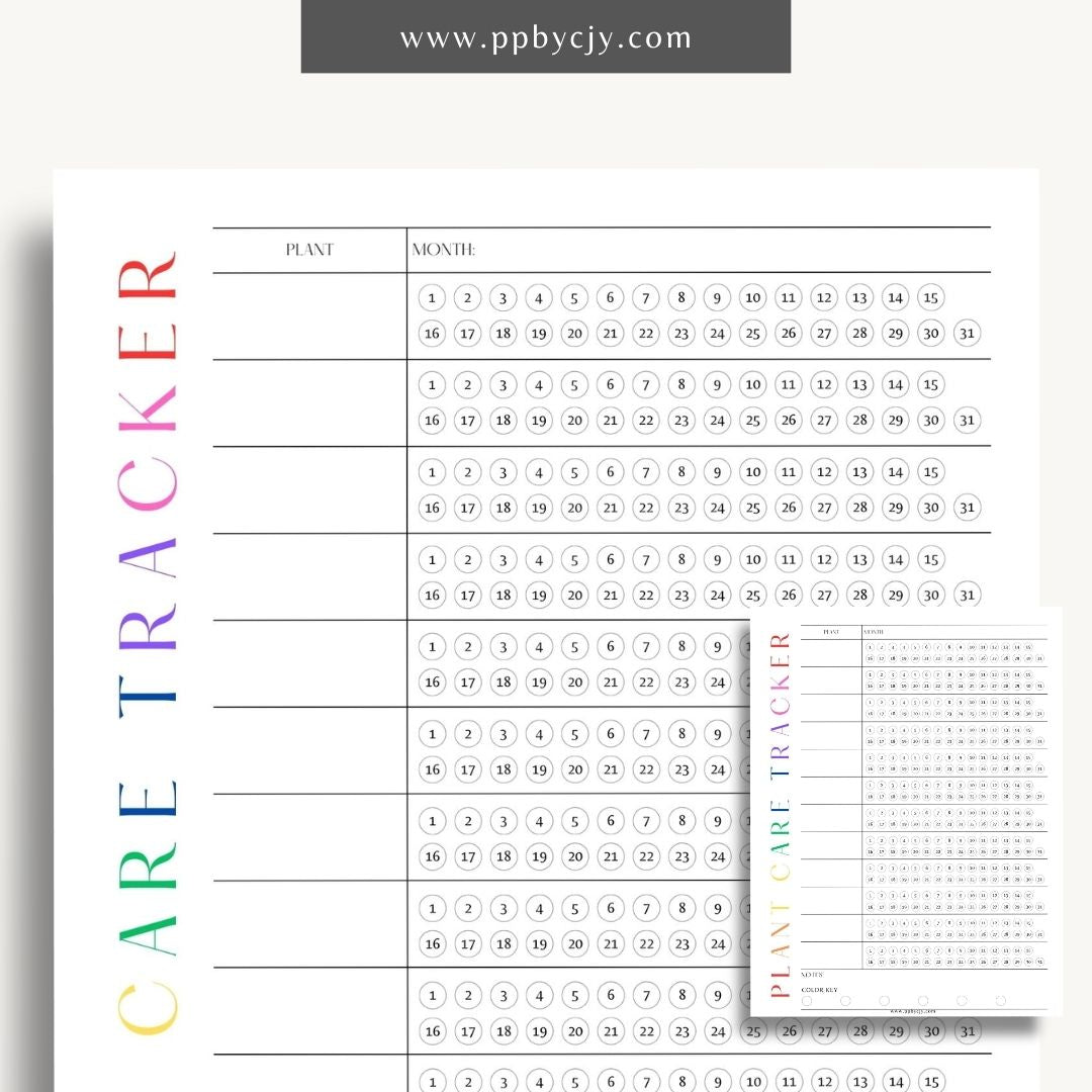 Plant Care Tracker Printable Template – Digital download for monitoring and maintaining the health of your plants
