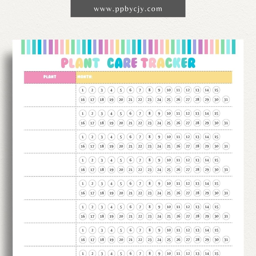 Plant Care Tracker Printable Template – Digital download for monitoring and maintaining the health of your plants