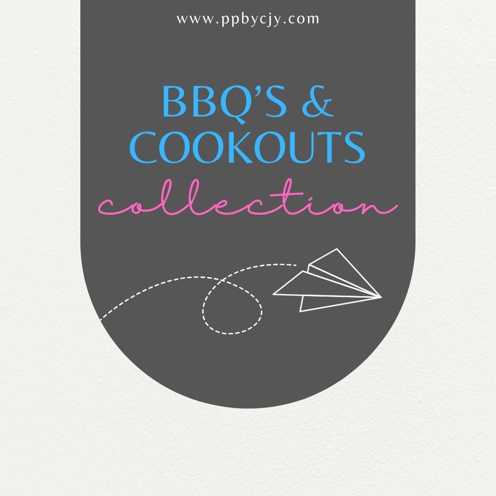 Customizable printable BBQ and cookout templates including invitations, planners, stickers, labels, and party supplies.