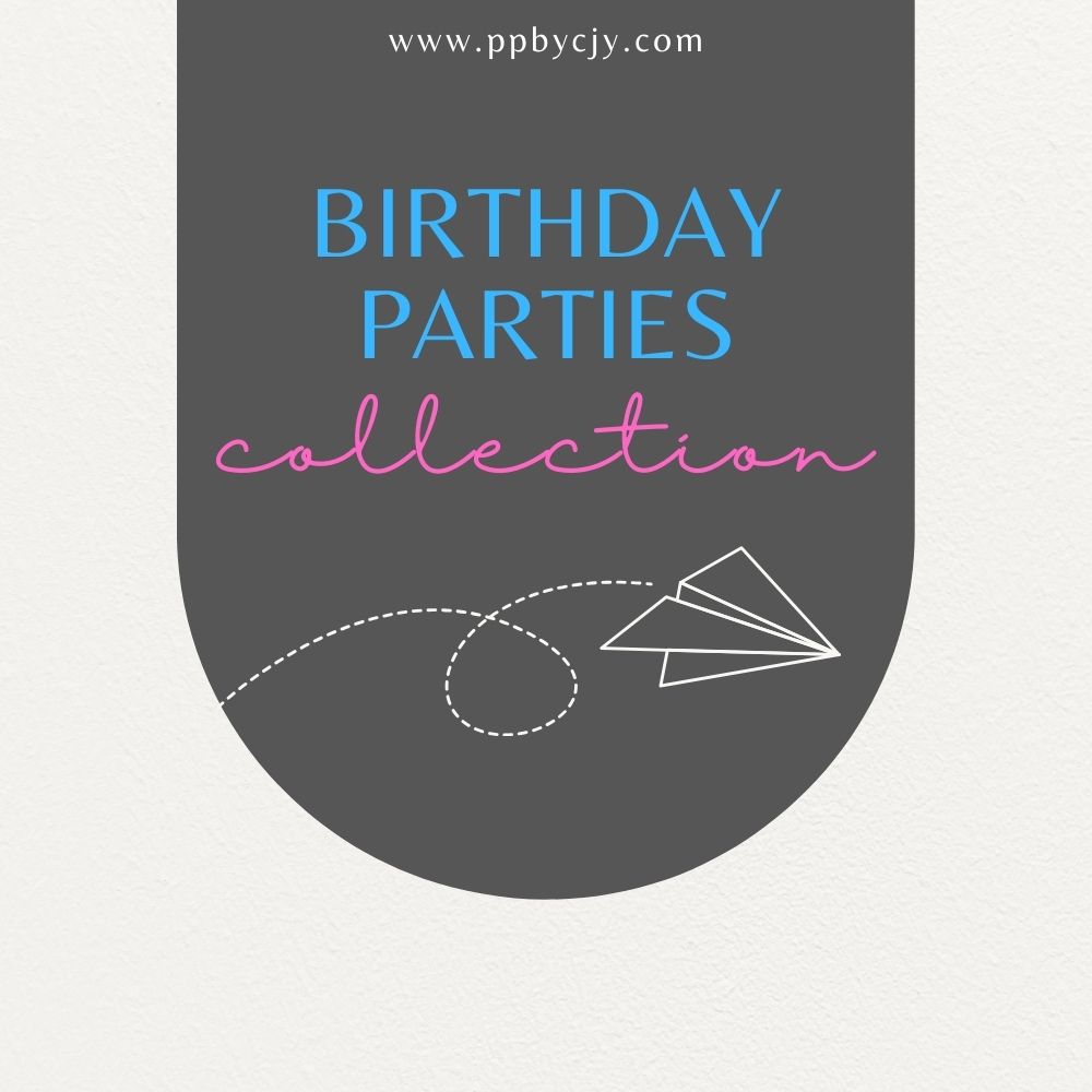 Customizable printable birthday party templates including invitations, planners, stickers, labels, and party supplies.