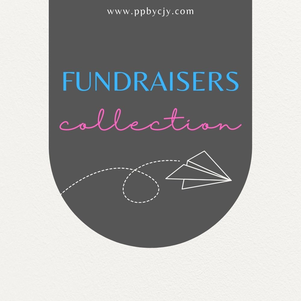 Customizable printable fundraiser templates including invitations, planners, stickers, labels, and event supplies.