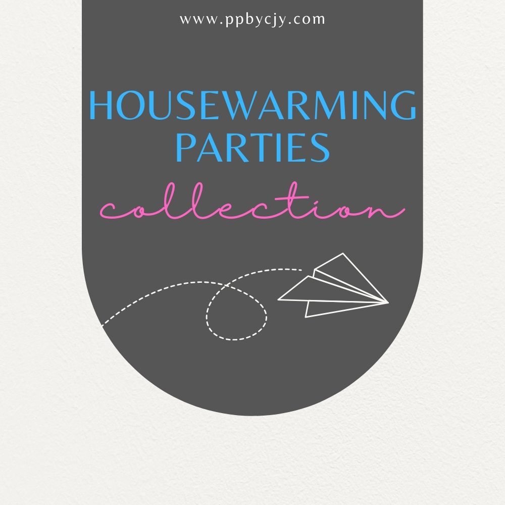 Customizable printable housewarming party templates including invitations, planners, labels, and decor.