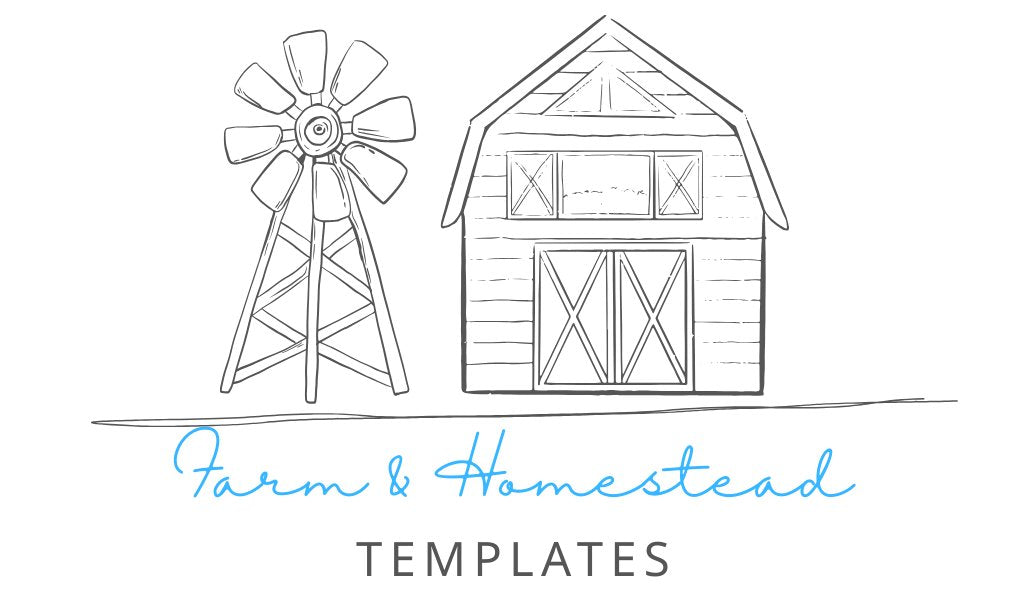 Customizable printable farm and homestead templates including planners, trackers, logs, and organizers.