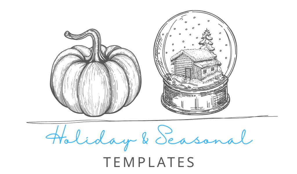 Customizable printable holiday and seasonal templates including invitations, planners, stickers, labels, and party supplies.
