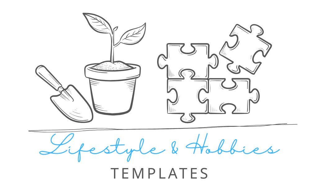 Customizable printable lifestyle and hobbies templates including planners, trackers, journals, and organizers.