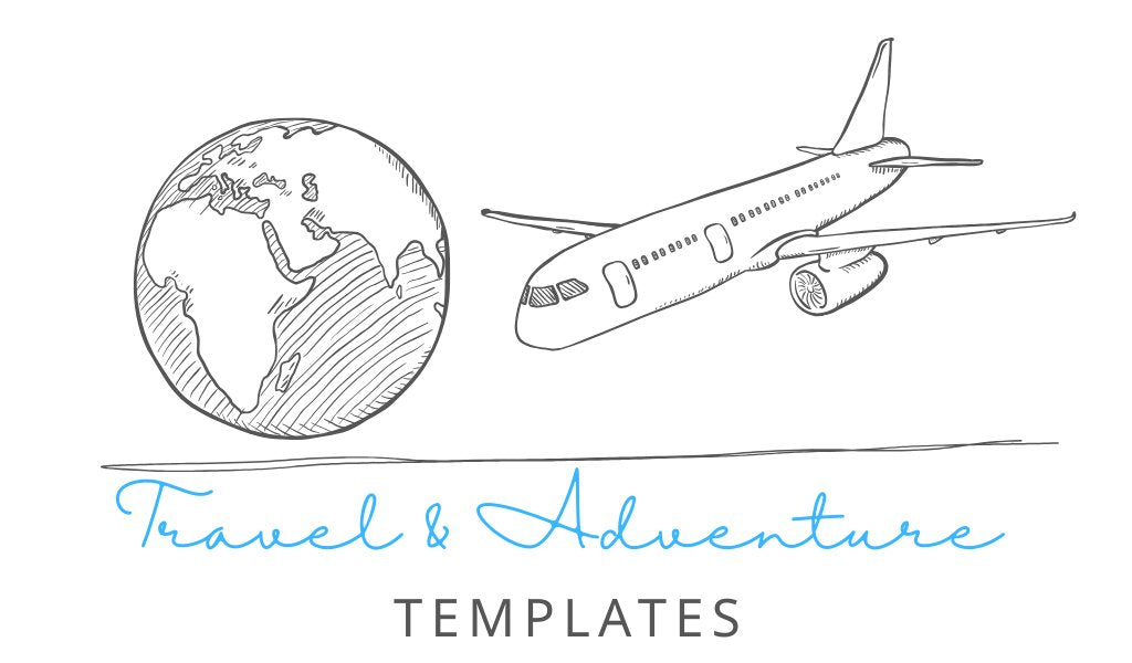 Customizable printable travel and adventure templates including itineraries, packing lists, budget trackers, and travel journals.