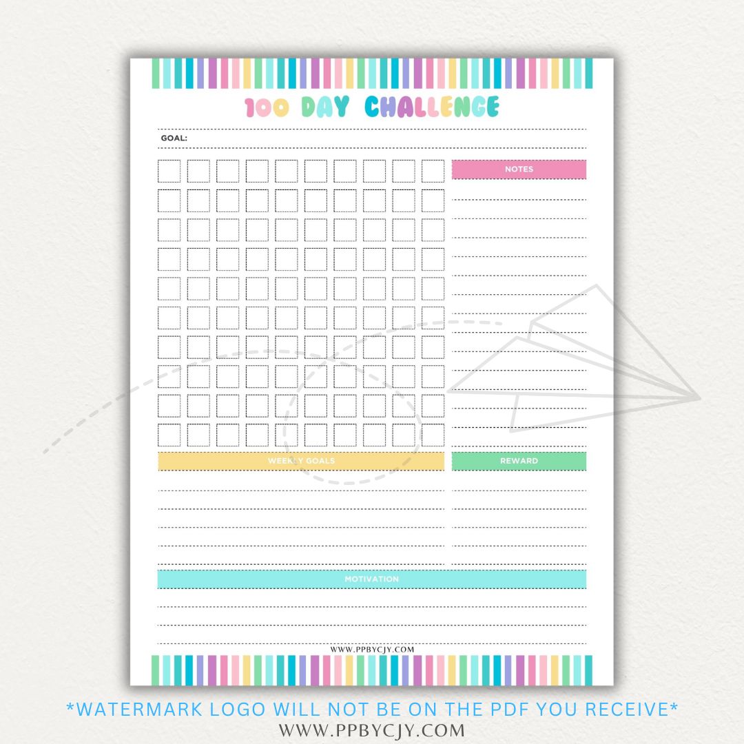 100 Day Challenge Printable PDF Template