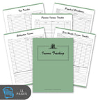Income tracking sheets with a green cover on a white background