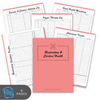 Pink notebook with respiratory and cardiac health tracking pages on a white background