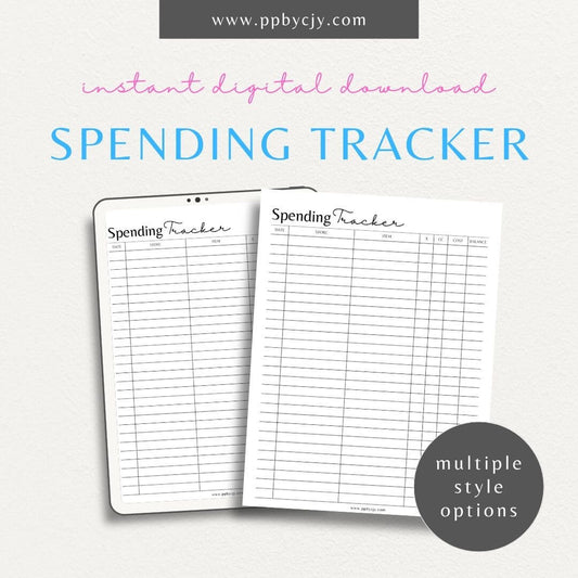 Spending Expense Tracker Printable Template – Digital download for monitoring and managing personal or business expenses, including categories, amounts, and dates