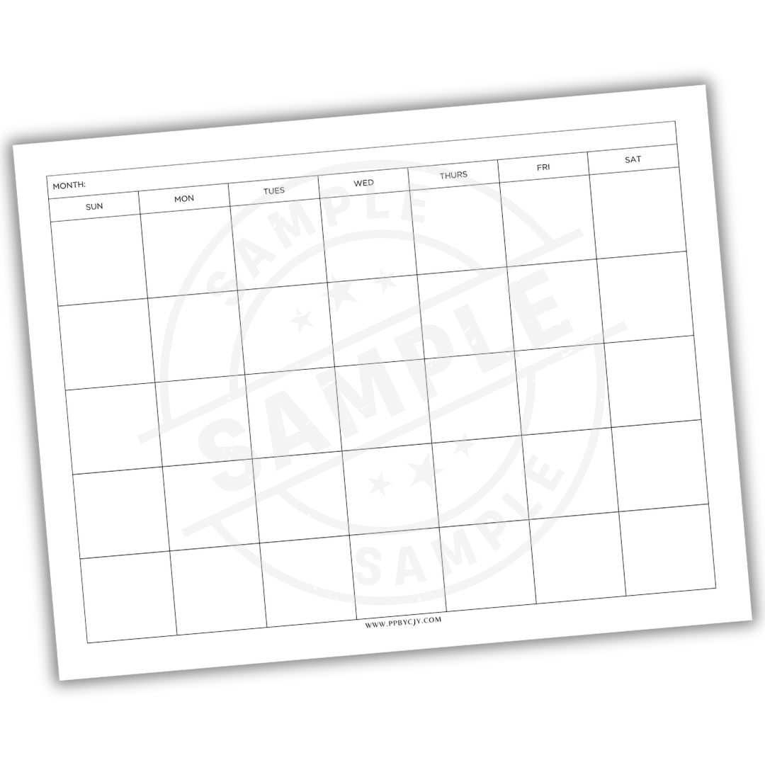 Blank calendar sheet with days of the week labels on a white background