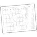 Blank calendar sheet with days of the week and notes section on a white background