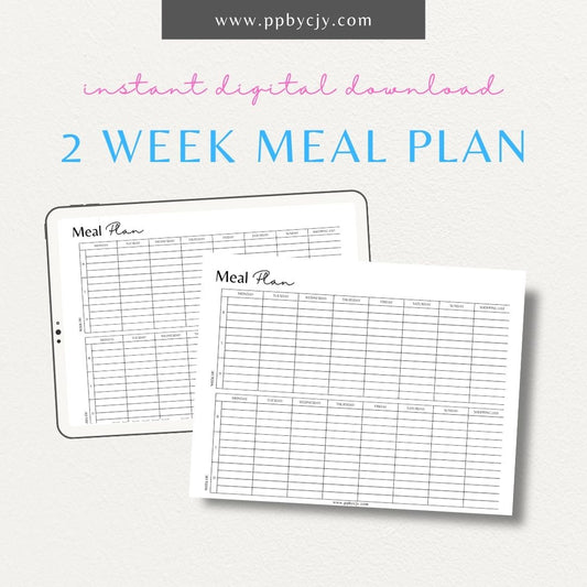 2-Week Meal Planner Printable Template for Meal Planning and Grocery Lists