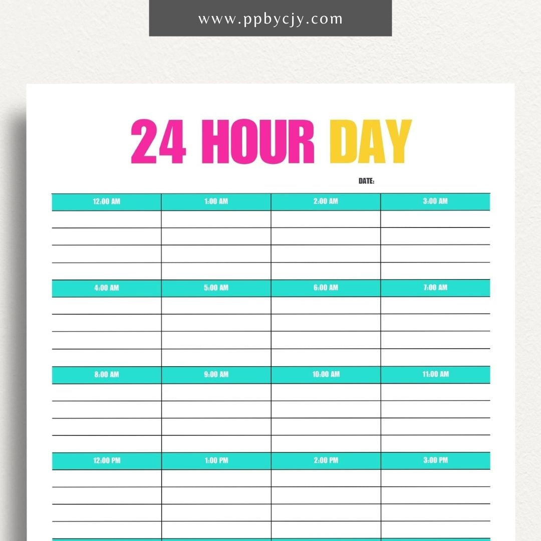 24-Hour Day Planner Printable Template for Time Management and Scheduling