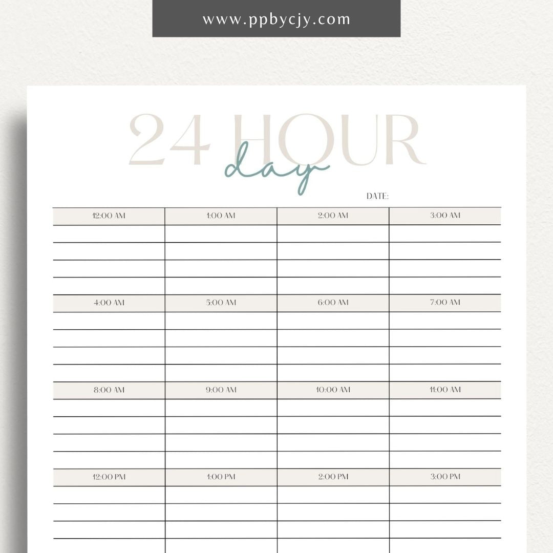 24-Hour Day Planner Printable Template for Time Management and Scheduling