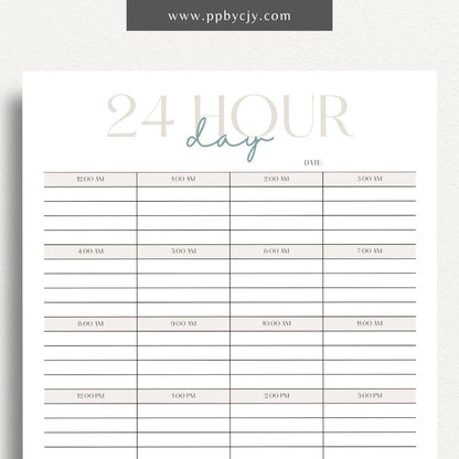 24-Hour Day Planner Printable Template for Time Management and Scheduling