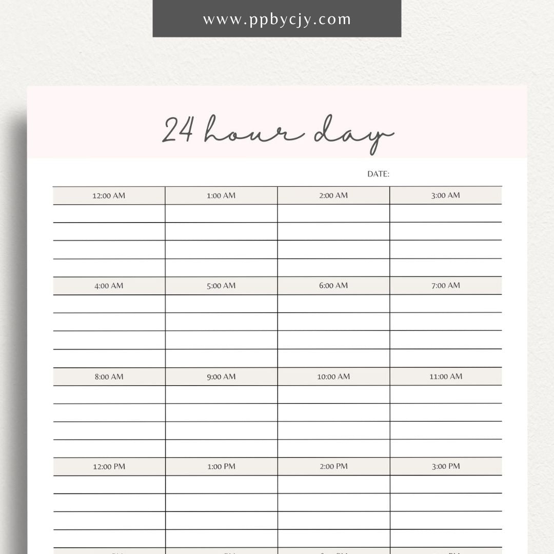 24-Hour Day Planner Printable Template for Time Management and Scheduling