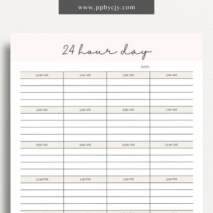 24-Hour Day Planner Printable Template for Time Management and Scheduling