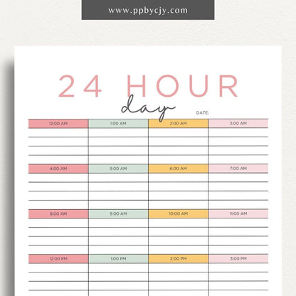 24-Hour Day Planner Printable Template for Time Management and Scheduling