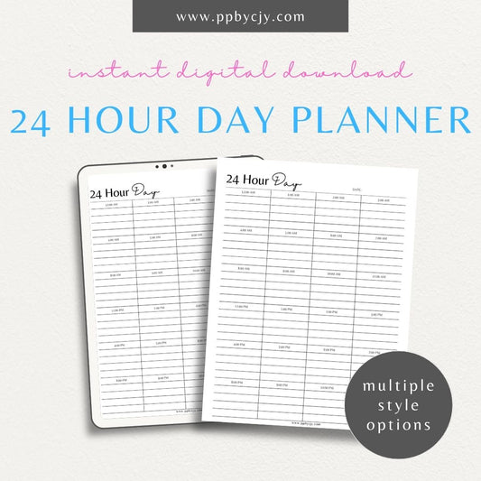 24-Hour Day Planner Printable Template for Time Management and Scheduling