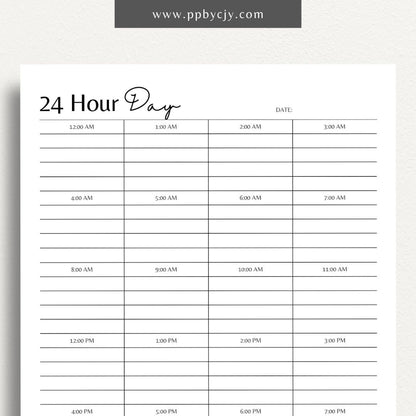 24-Hour Day Planner Printable Template for Time Management and Scheduling