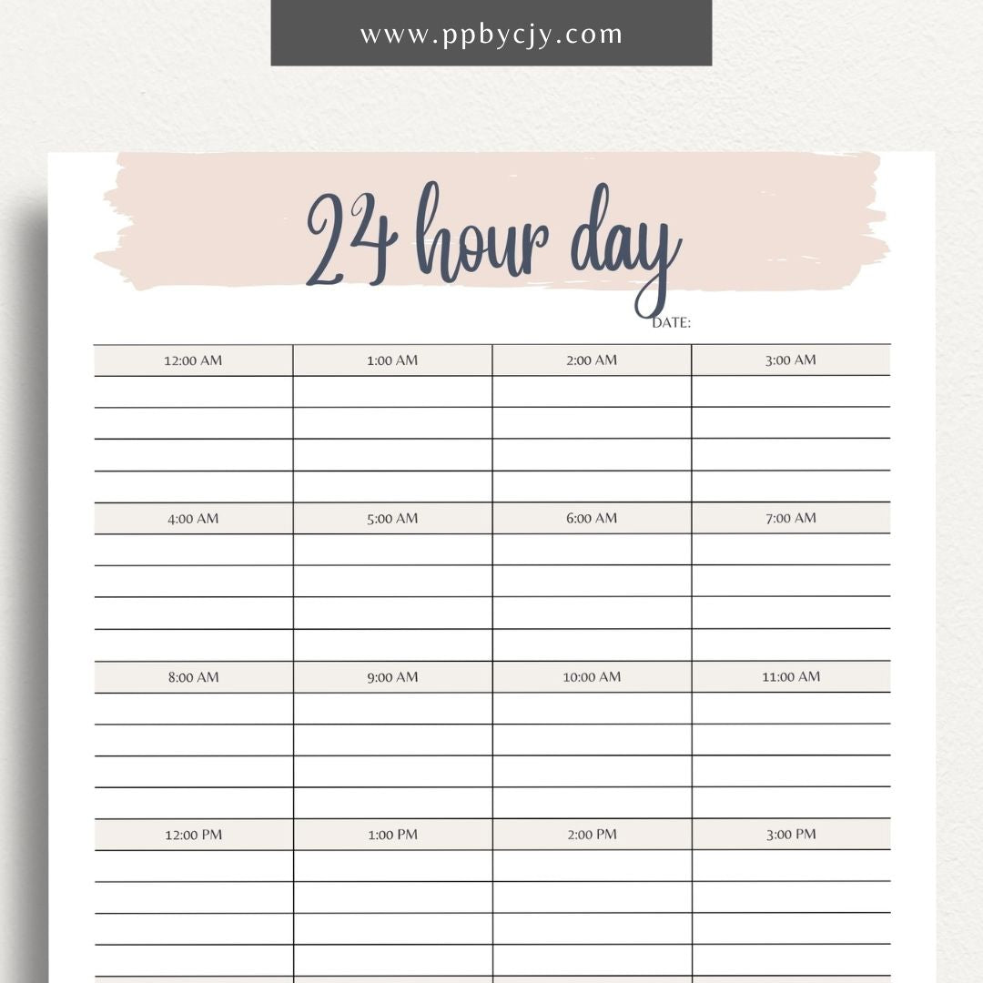 24-Hour Day Planner Printable Template for Time Management and Scheduling