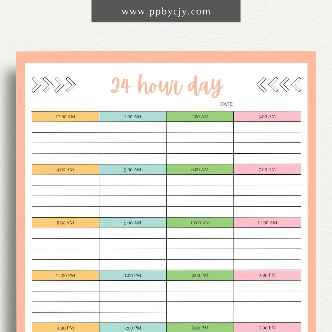 24-Hour Day Planner Printable Template for Time Management and Scheduling