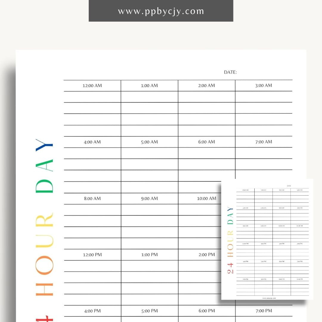 24-Hour Day Planner Printable Template for Time Management and Scheduling